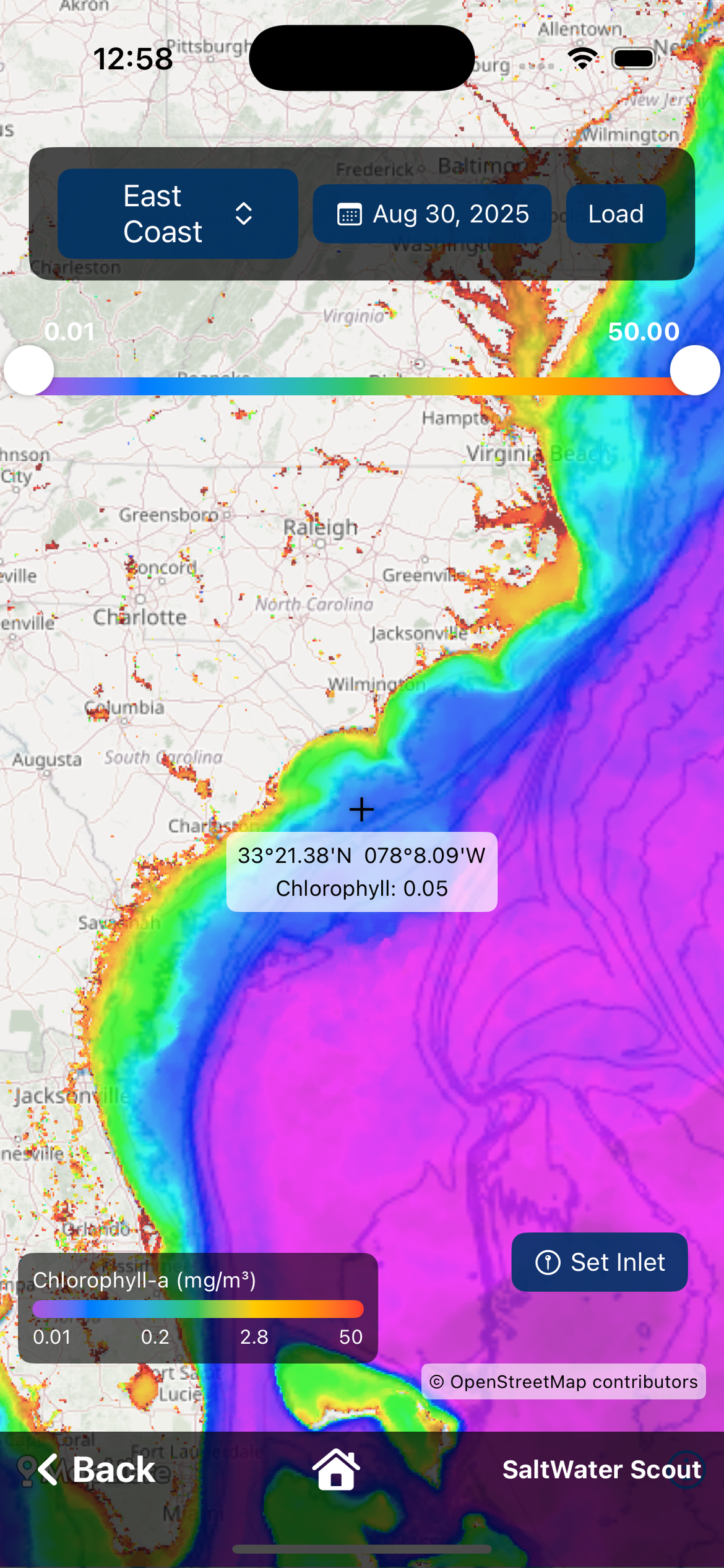 Chlorophyll map in SaltWater Scout